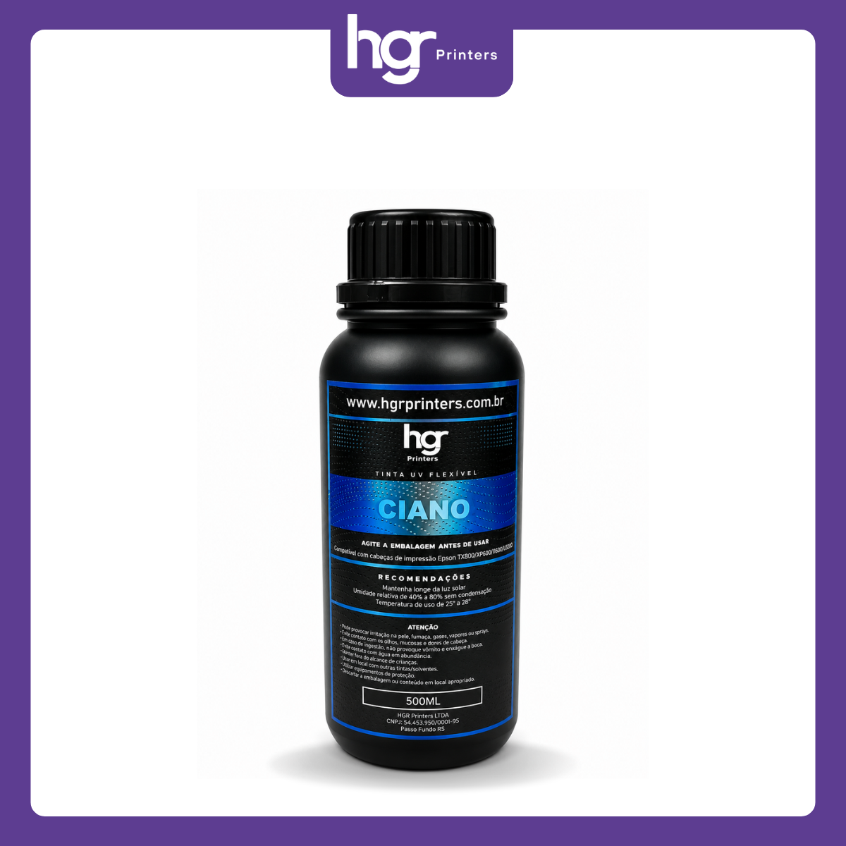 Tinta UV HGR Flexível Cabeças Epson - 500ml: Ciano - Imagem 1