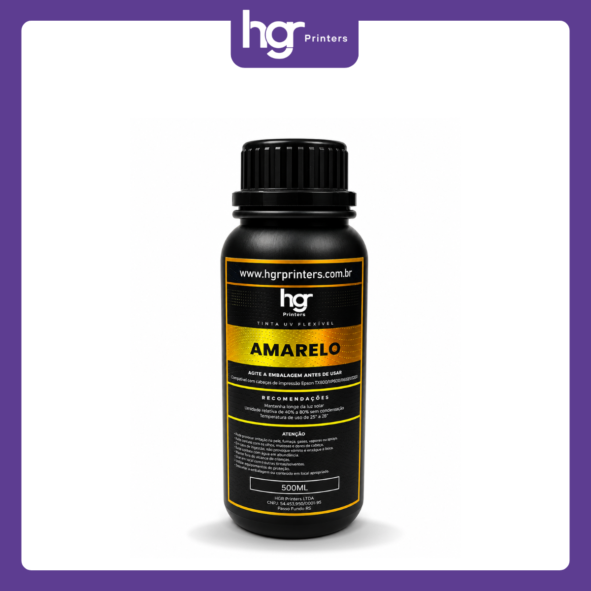 Tinta UV HGR Flexível Cabeças Epson - 500ml: Amarelo - Imagem 1