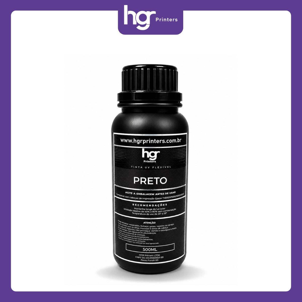 Tinta UV HGR Flexível Cabeças Epson - 500ml: Preto - Imagem 1