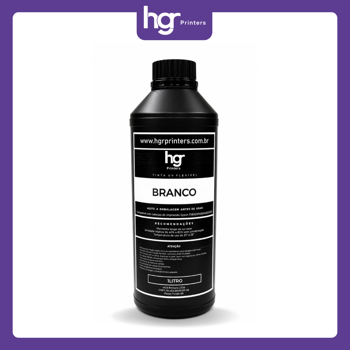 Tinta UV HGR Flexível Cabeças Epson - 1 Litro: Branco - Imagem 1
