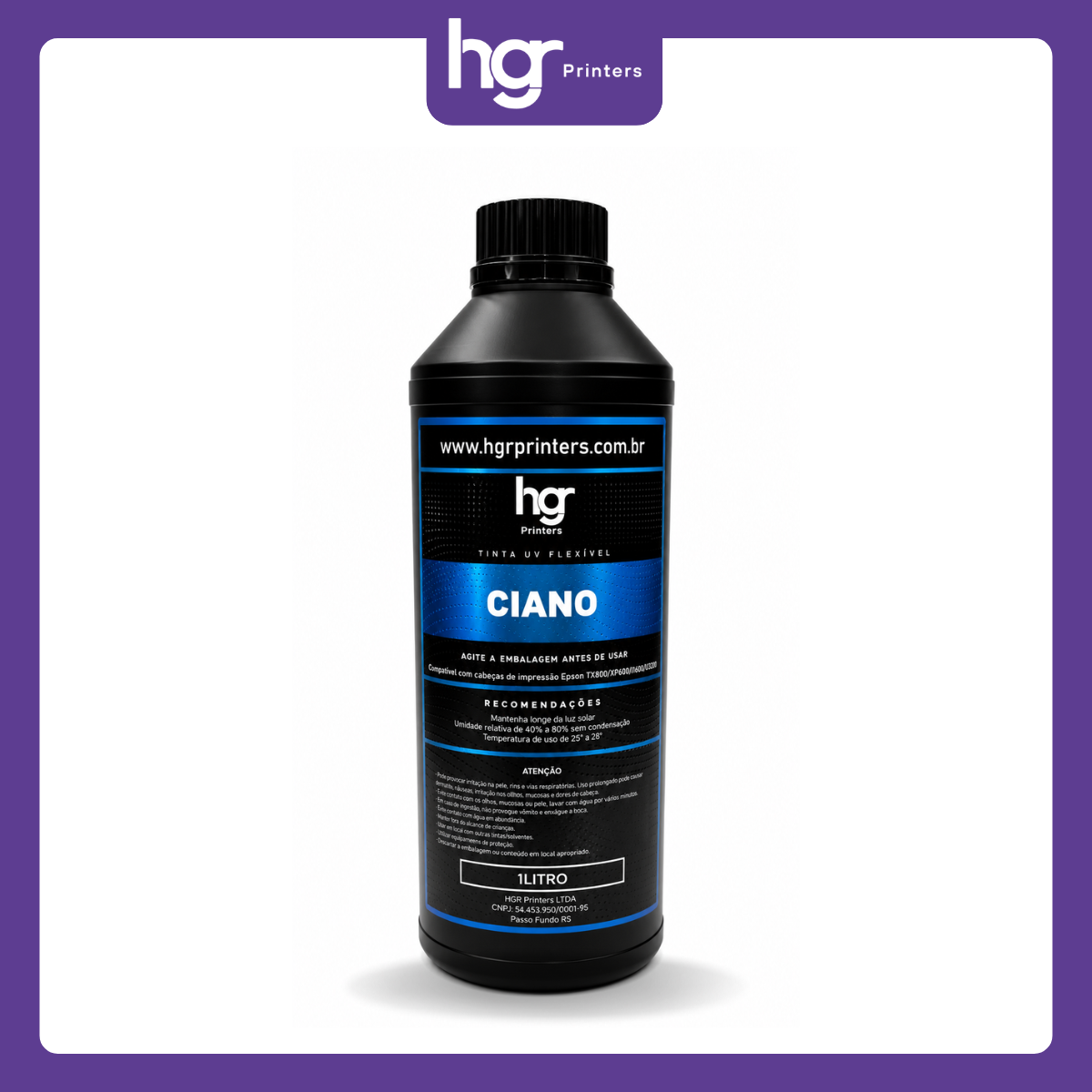 Tinta UV HGR Flexível Cabeças Epson - 1 Litro: Ciano - Imagem 1