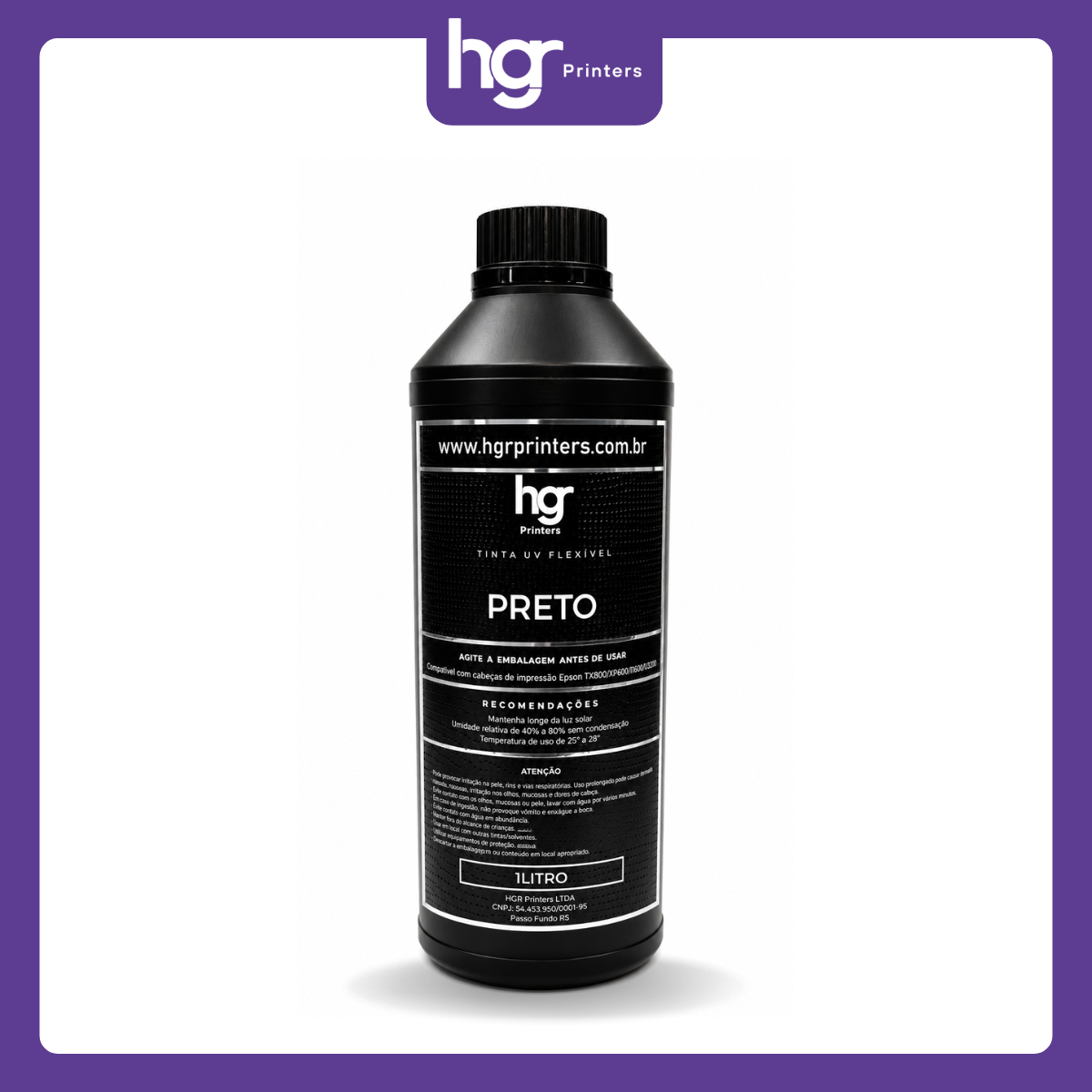 Tinta UV HGR Flexível Cabeças Epson - 1 Litro: Preto - Imagem 1