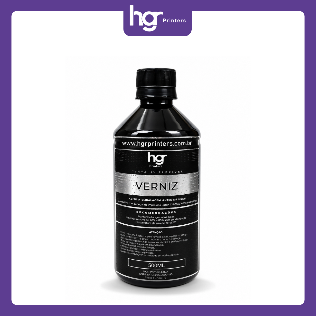 Tinta UV HGR Flexível Cabeças Epson - 500ml: Verniz - Imagem 1